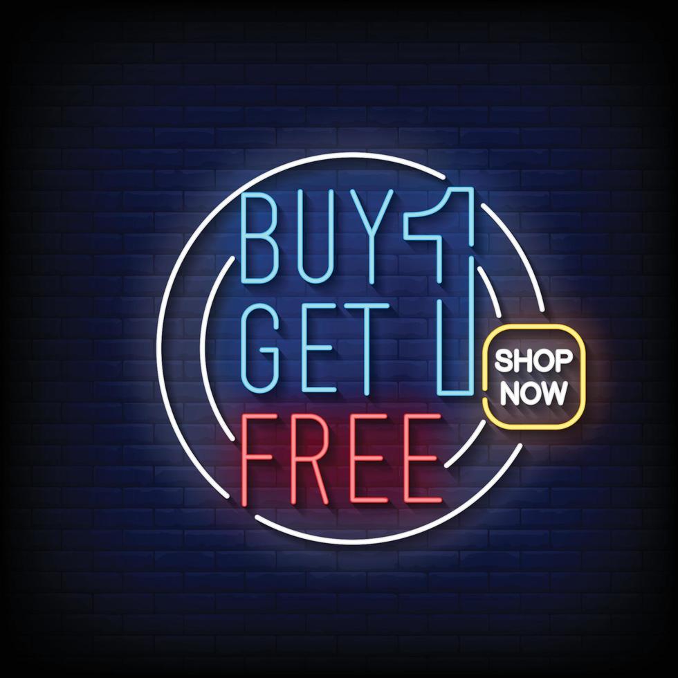 Buy One Get One Free Neon Signs Style Text Vector 7834785 Vector Art at
