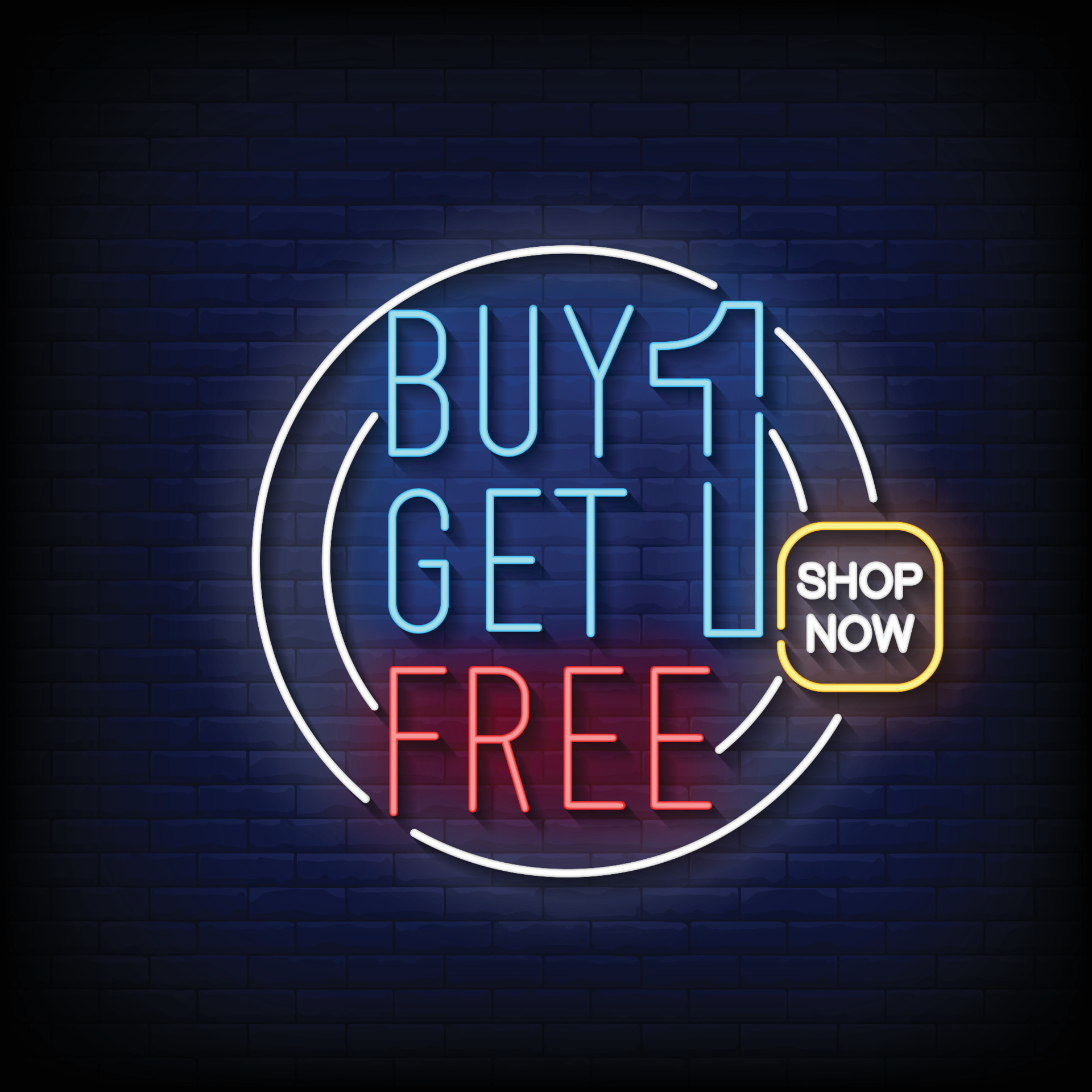 Buy One Get One Free Neon Signs Style Text Vector 7834785 Vector Art at