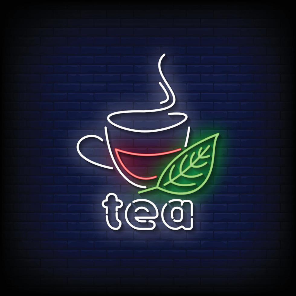 Tea Neon Sign On Brick Wall Background Vector