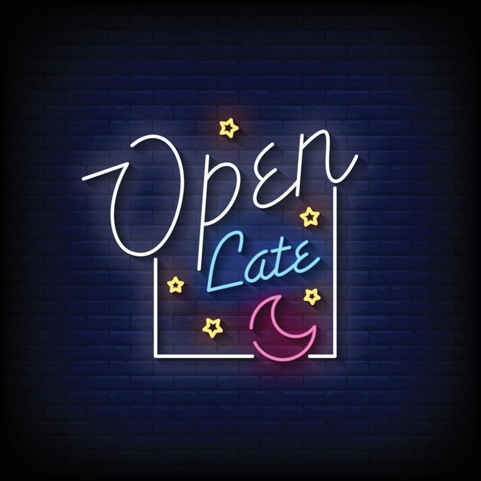 Open Late Neon Sign On Brick Wall Background Vector