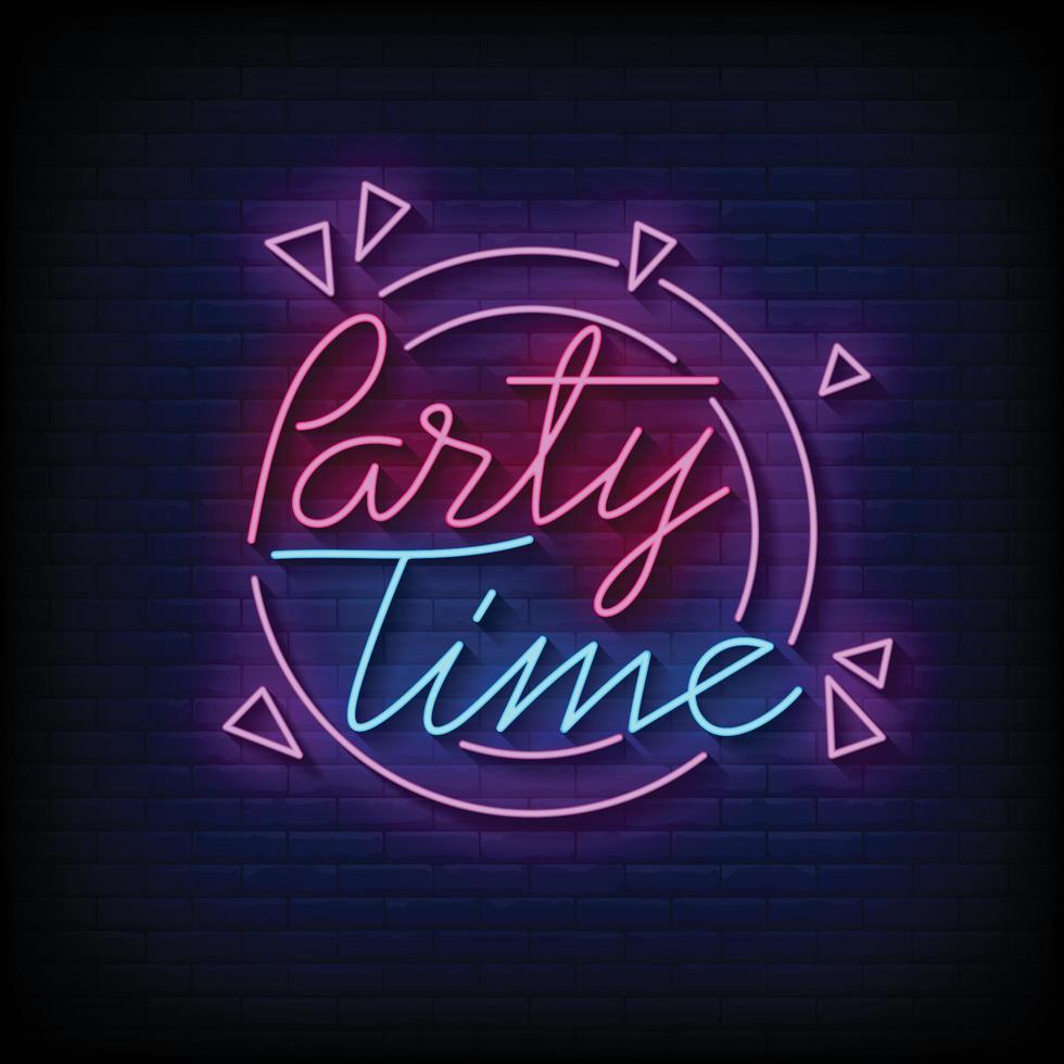 Party Time Neon Signs Style Text Vector