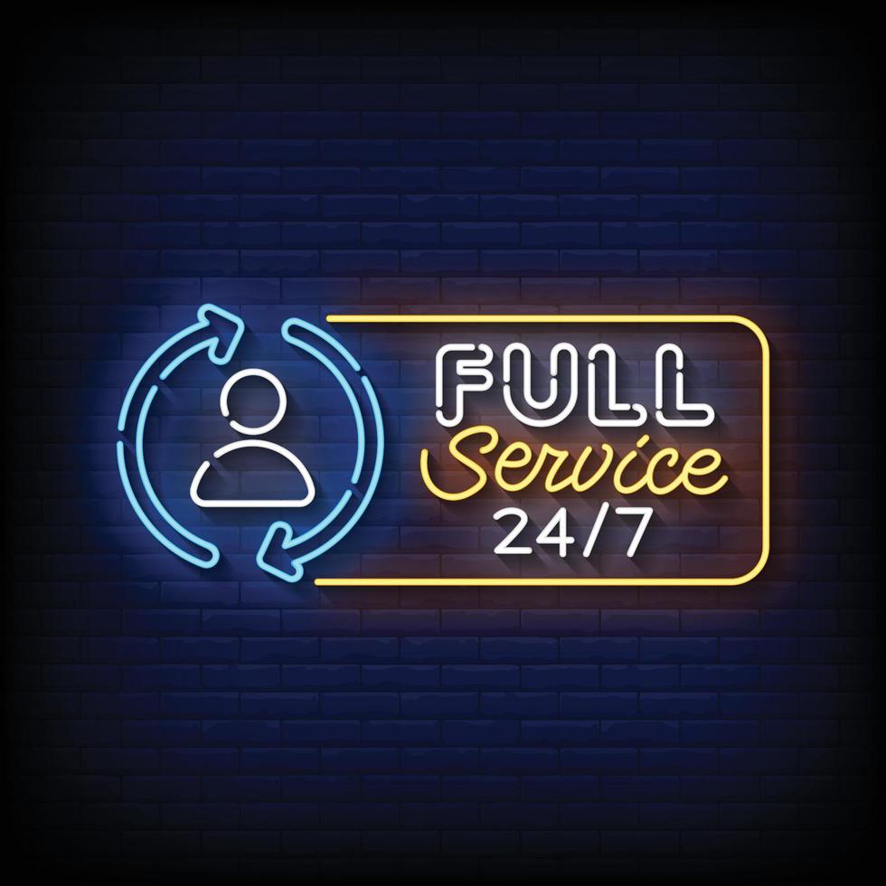 Full Service Neon Sign On Brick Wall Background Vector