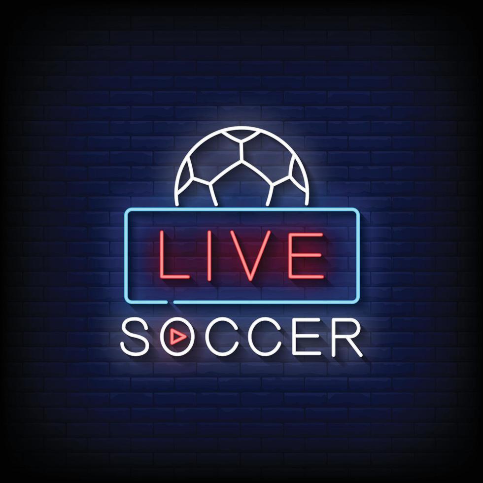 Live Soccer Neon Sign On Brick Wall Background Vector