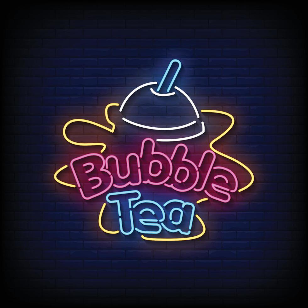 Bubble Tea Neon Sign On Brick Wall Background Vector