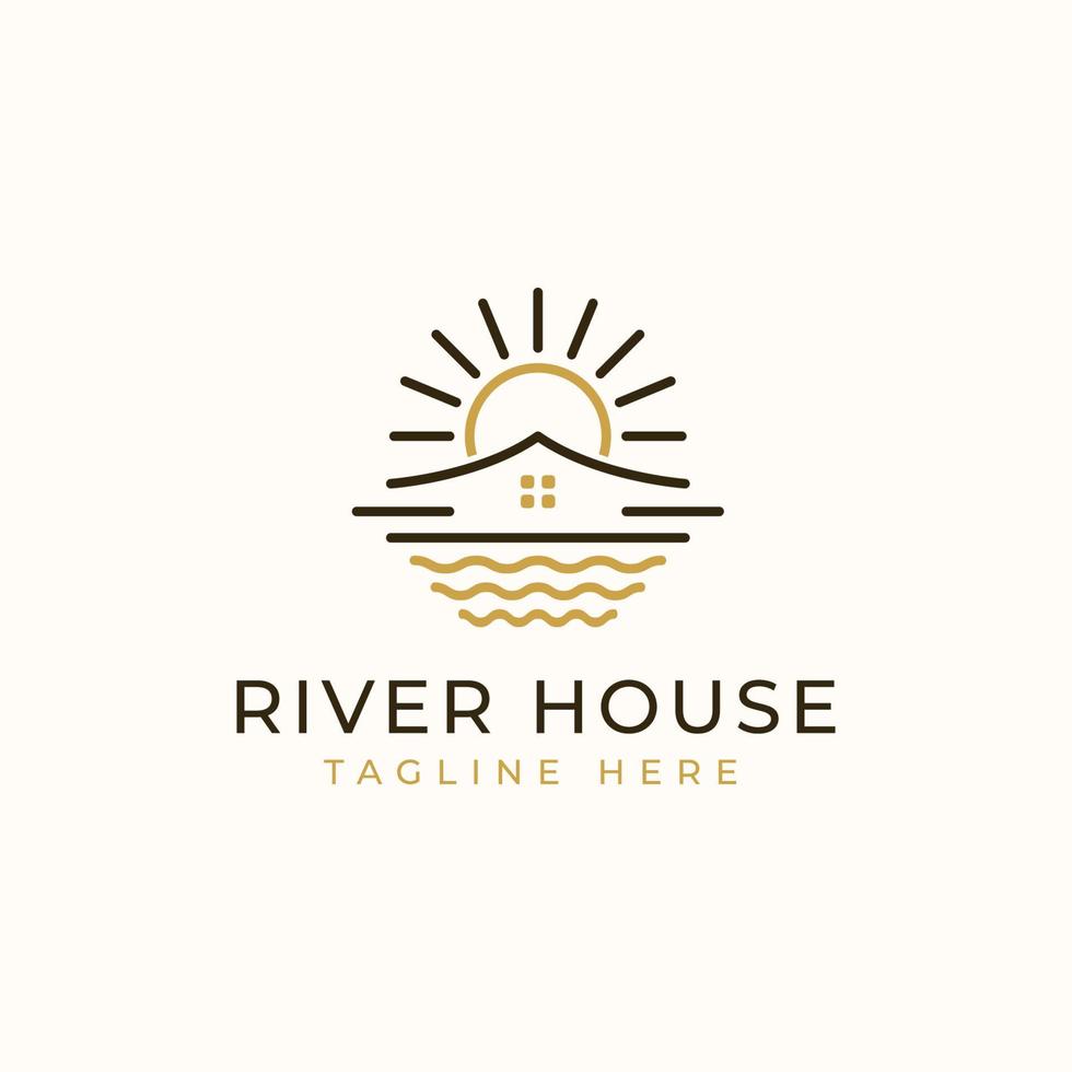River House Monoline Logo Template. Vector Illustration