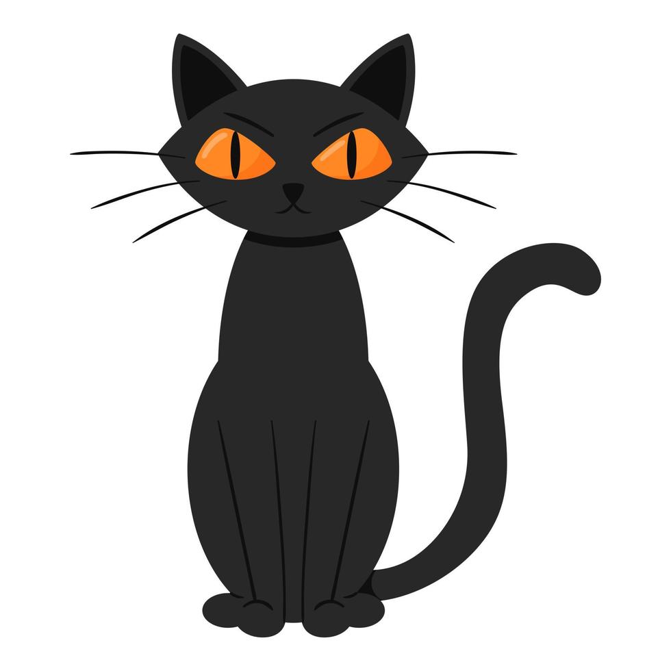 un gato negro enojado y sombrío está sentado. estilo de dibujos animados plana vector