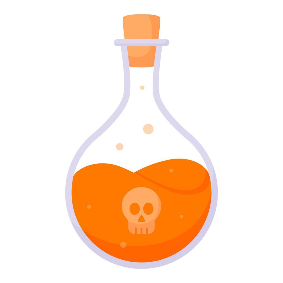 A round flask with poison and a stopper. Halloween. Flat cartoon style vector