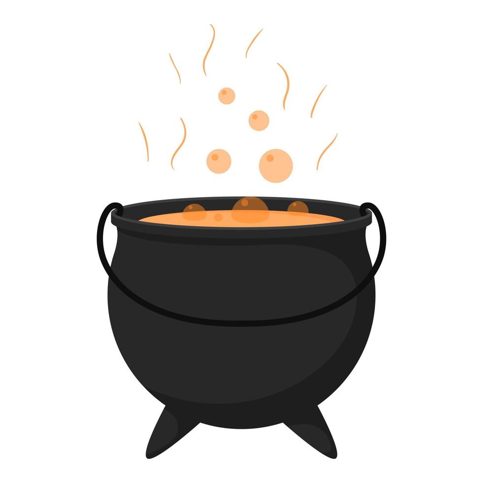 A witch's cauldron with a boiling potion. Halloween. Flat cartoon style vector
