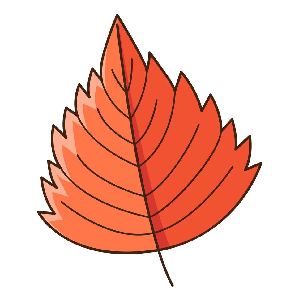 hoja roja de otoño. botánico, elemento de diseño vegetal con contorno. garabato, dibujado a mano. diseño plano. ilustración vectorial de color. Aislado en un fondo blanco. vector