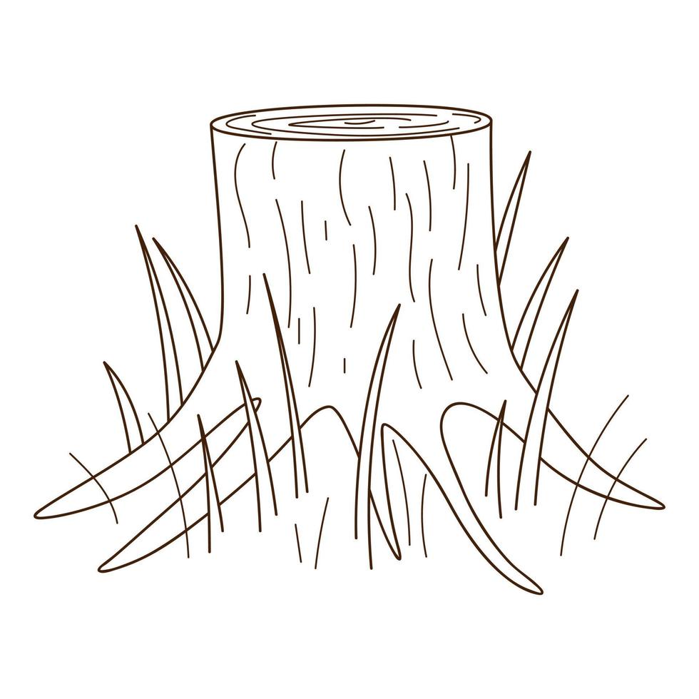 un tocón de un árbol. bosque, naturaleza. elemento decorativo con un contorno. garabato, dibujado a mano. ilustración vectorial en blanco y negro. Aislado en un fondo blanco vector