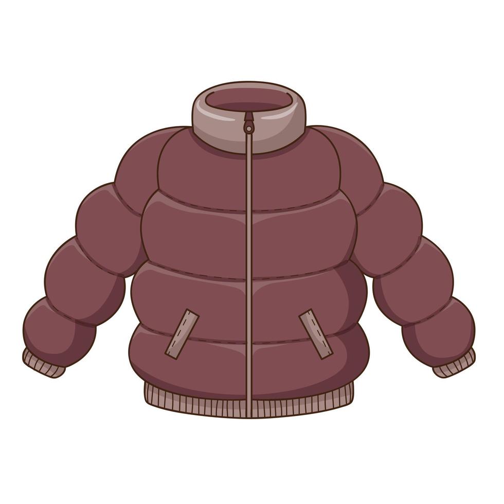 Down jacket. Autumn outerwear. Design element with outline. Autumn theme. Doodle, hand-drawn. Flat design. Color vector illustration. Isolated on a white background.