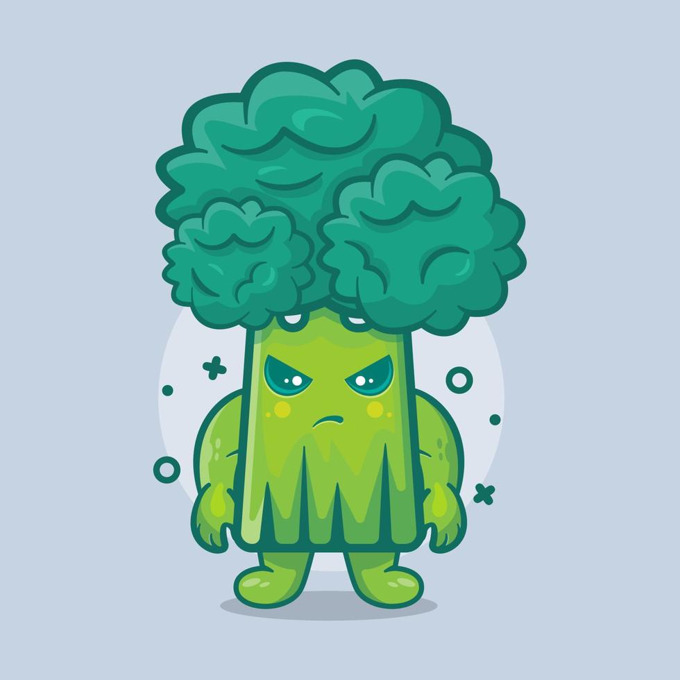 mascota de personaje vegetal de brócoli con expresión enojada dibujos animados aislados en diseño de estilo plano vector