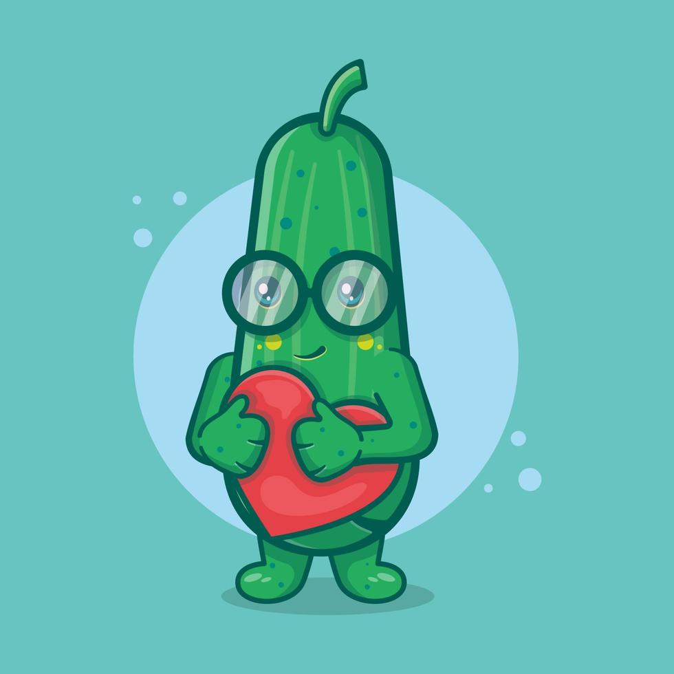 cute cucumber character mascot holding love heart sign isolated cartoon in flat style design vector