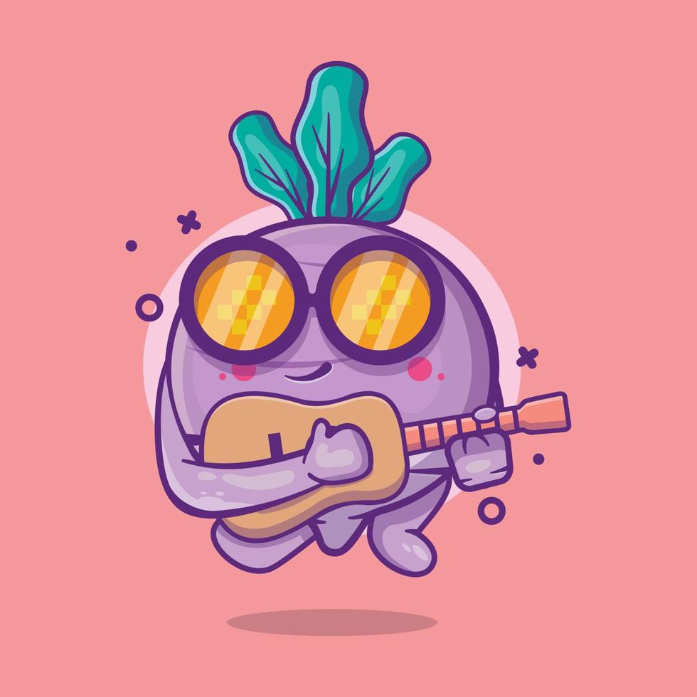 mascota de personaje vegetal de nabo fresco tocando guitarra dibujos animados aislados en diseño de estilo plano vector