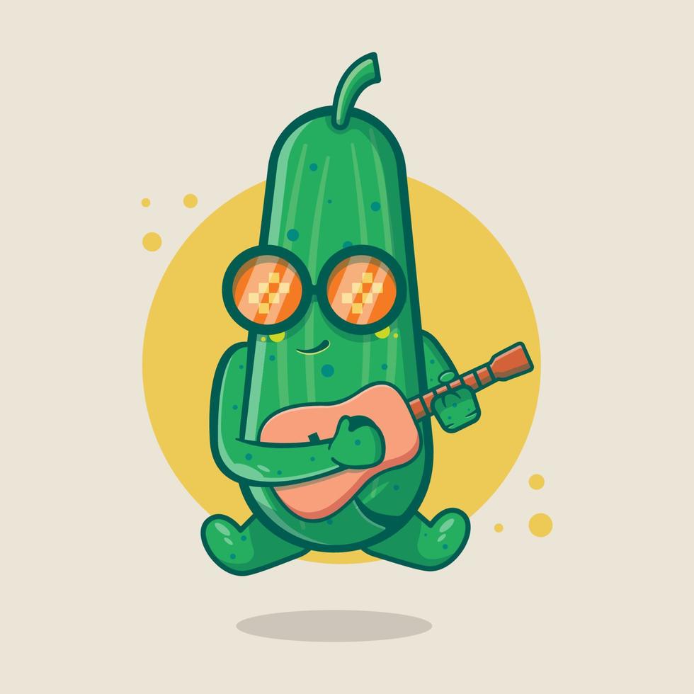 mascota de personaje de pepino fresco tocando guitarra dibujos animados aislados en diseño de estilo plano vector