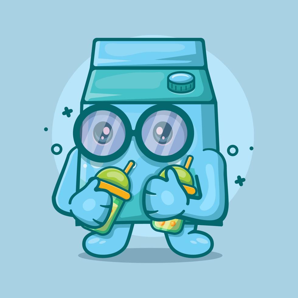 lindo personaje de caja de leche mascota beber té de burbujas dibujos animados aislados en diseño de estilo plano vector