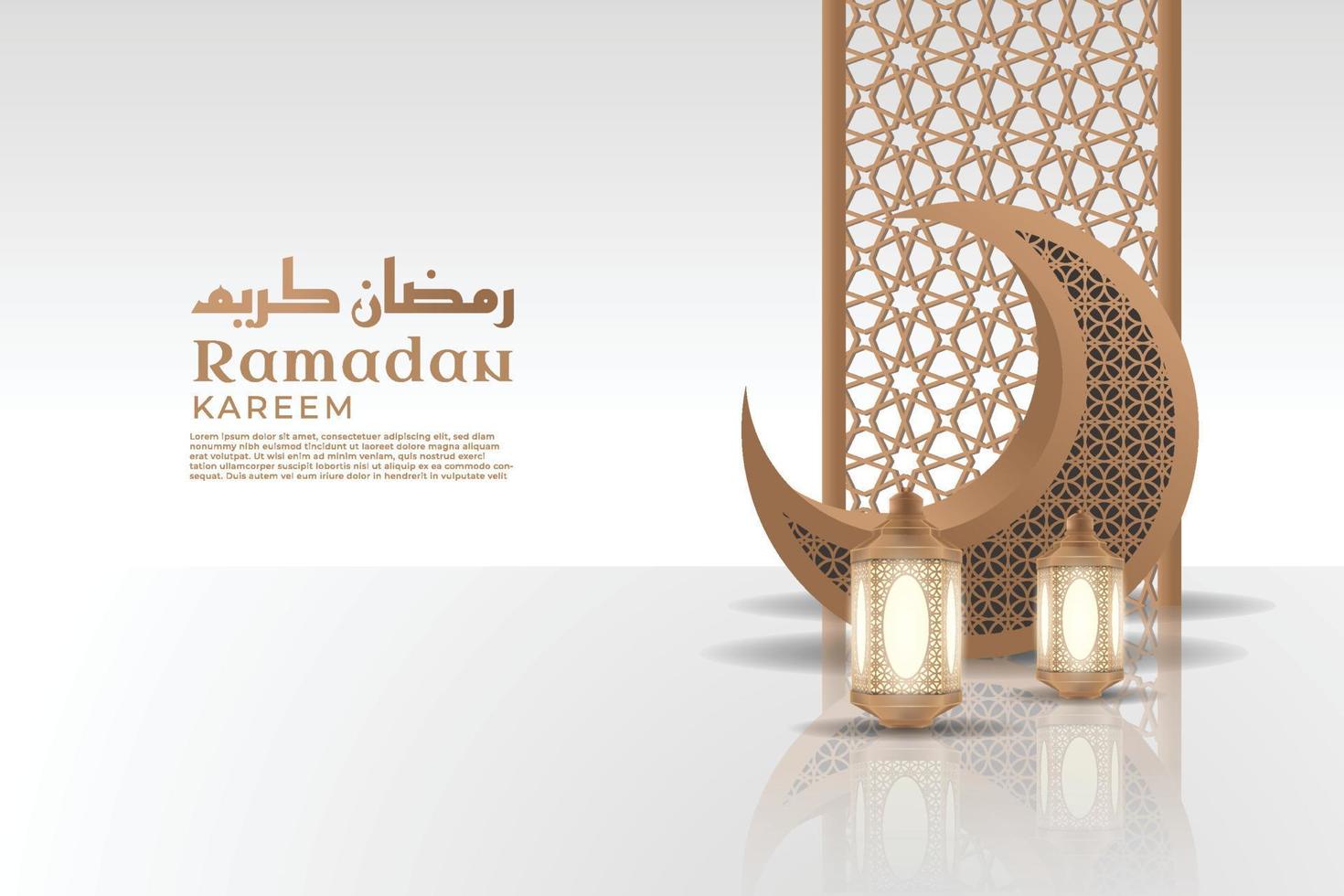 Realistic Islamic Ramadan Kareem Background with moon and lantern ornament Premium Vector