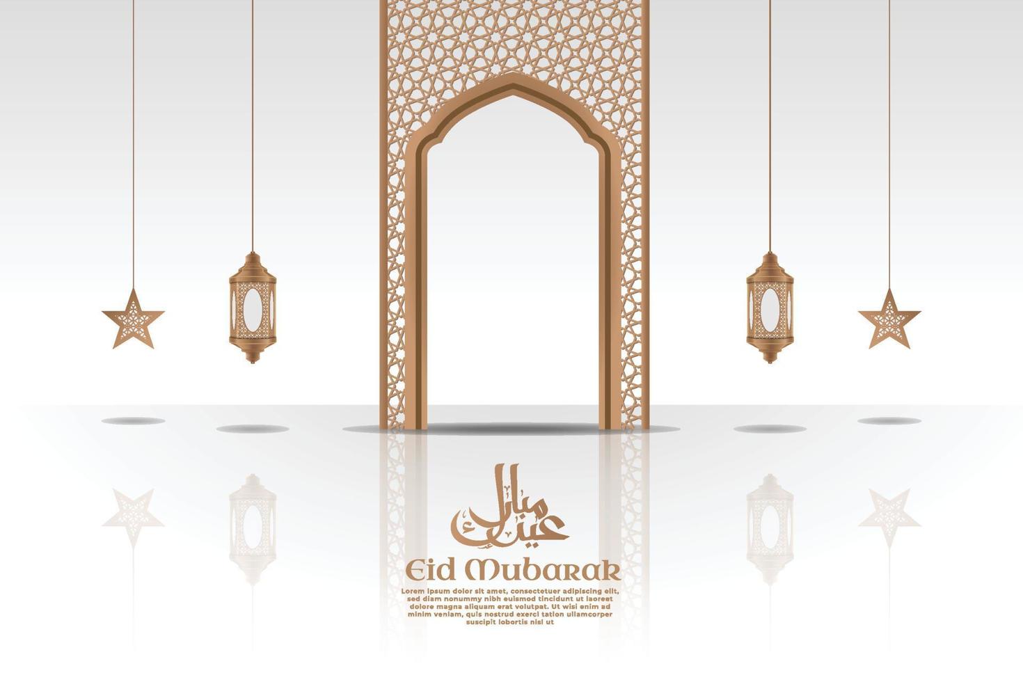 plantilla de eid mubarak con adorno y marco realista simple vector