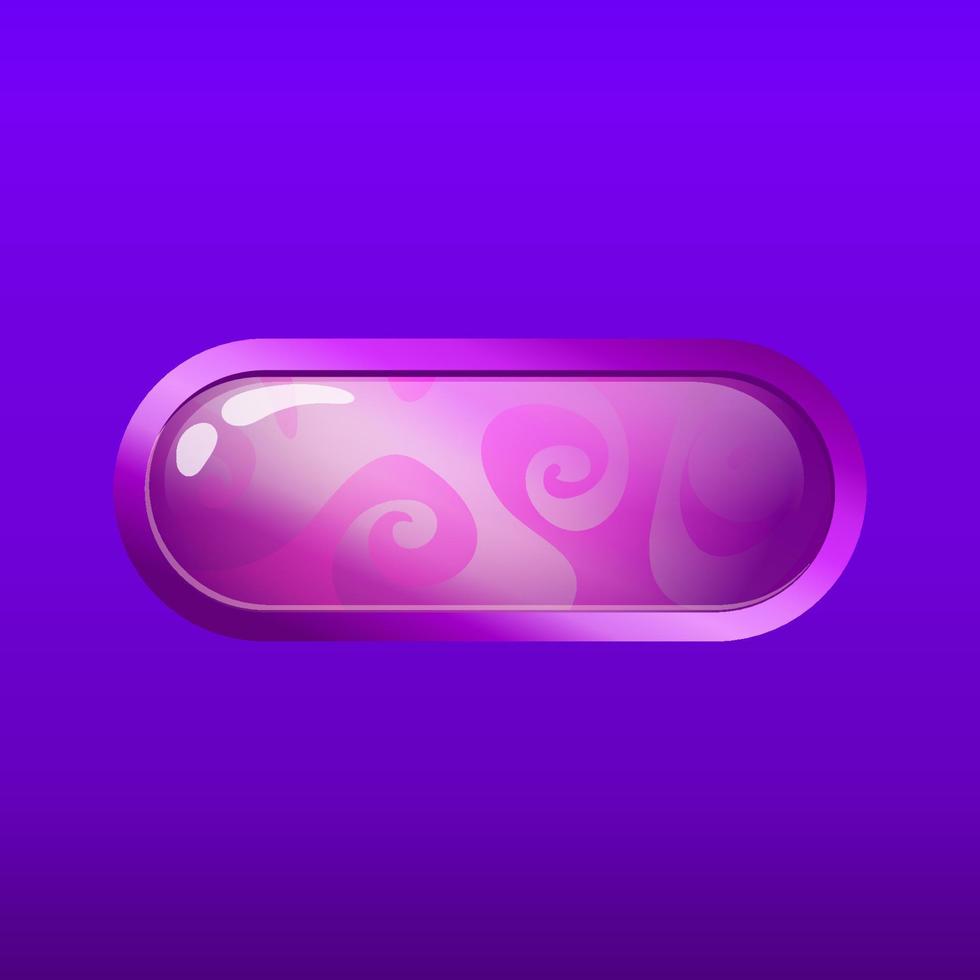 botón de juego en estilo 2d sobre fondo colorido. botón de configuración del panel de opciones púrpura. ilustración vectorial de dibujos animados. interfaz de usuario del juego para juegos casuales móviles, kit de interfaz de usuario, menú vector