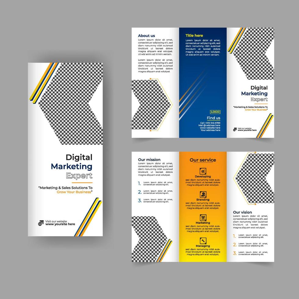 Digital marketing trifold brochure annual report cover, business tri fold corporate brochure cover or flyer design. Leaflet presentation. Catalog with Abstract geometric background. vector