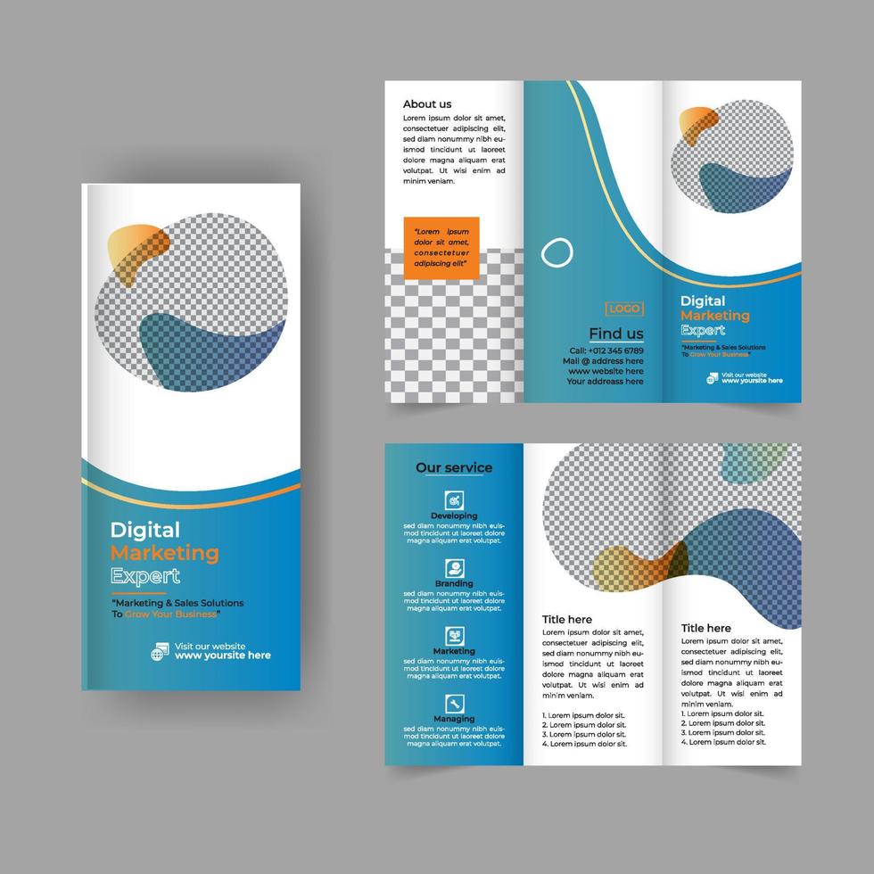 Digital marketing trifold brochure annual report cover, business tri fold corporate brochure cover or flyer design. Leaflet presentation. Catalog with Abstract geometric background. vector