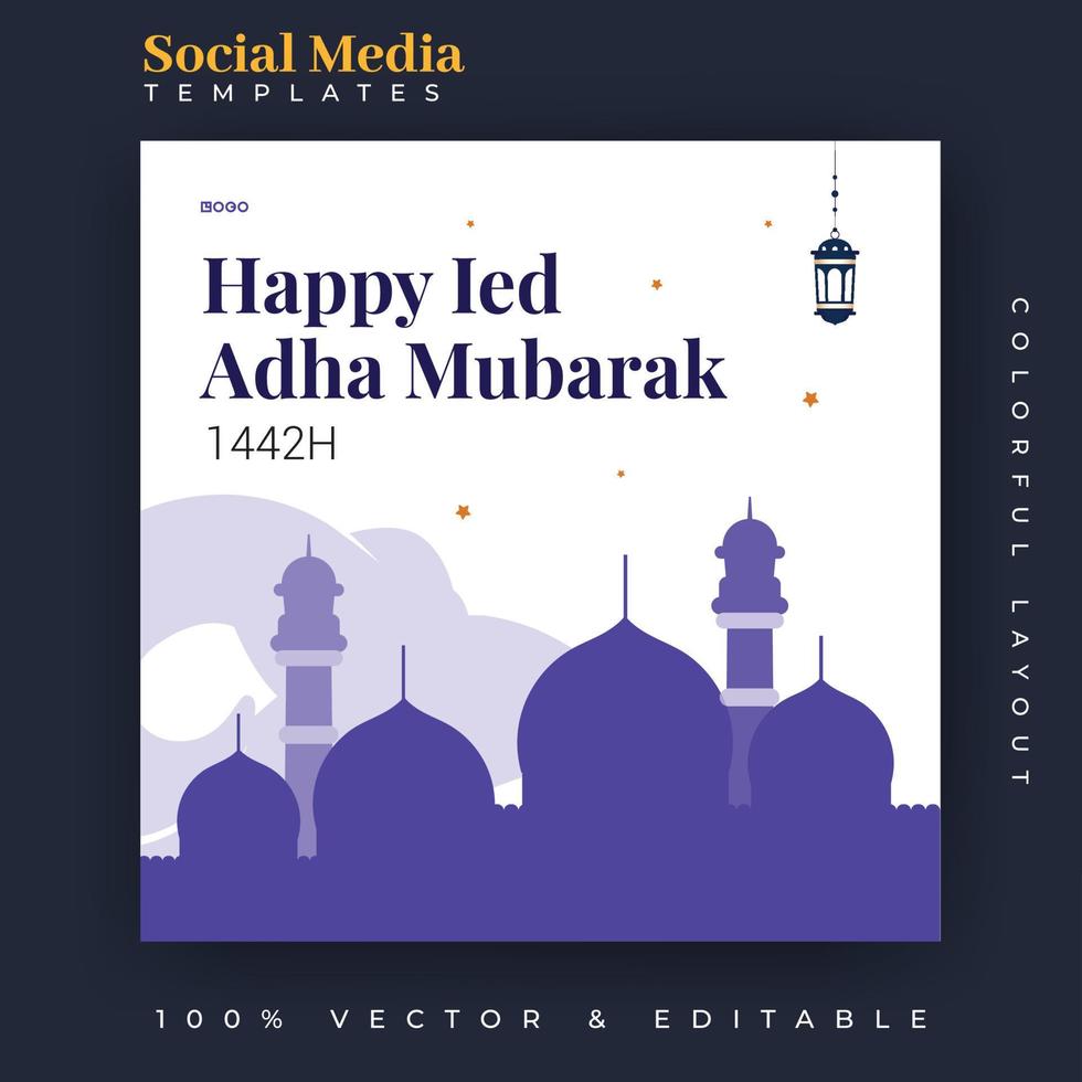 diseño de publicaciones en redes sociales de eid al adha. una buena plantilla para publicidad en las redes sociales. perfecto para publicaciones de venta en redes sociales y anuncios web en Internet. vector