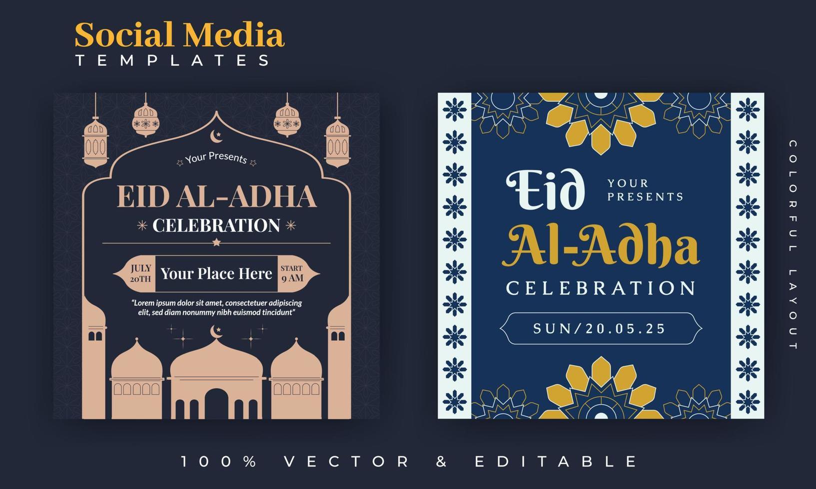 diseño de publicaciones en redes sociales de eid al adha. una buena plantilla para publicidad en las redes sociales. perfecto para publicaciones de venta en redes sociales y anuncios web en Internet. vector