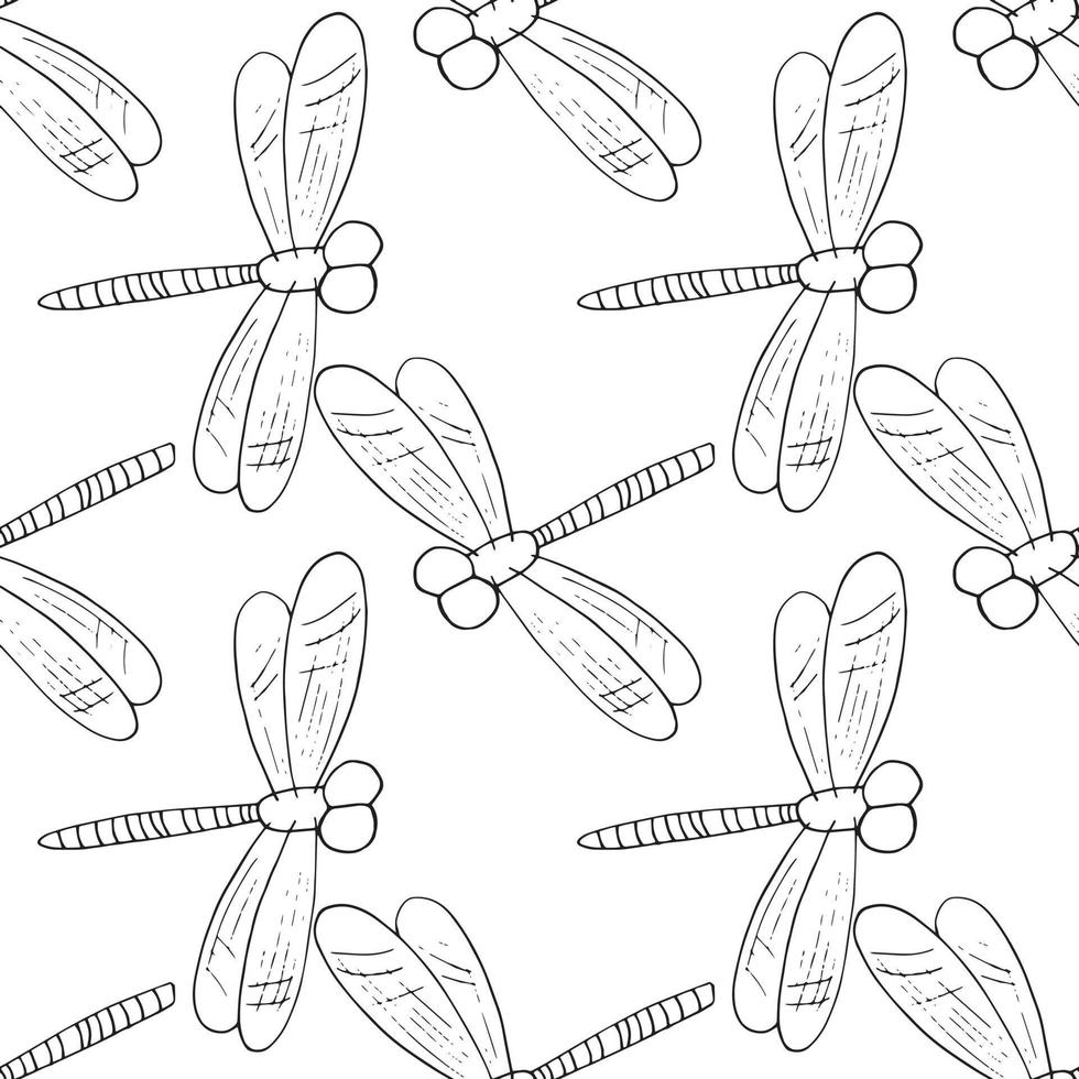 dragonfly seamless pattern. hand drawn doodle style. , minimalism, monochrome, sketch. insect, flies wallpaper digital paper wrapping textile texture vector