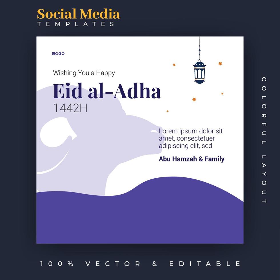 Eid Al Adha Social Media Post design. A good template for advertising on social media. Perfect for social media Sale posts, and web banner internet ads. vector
