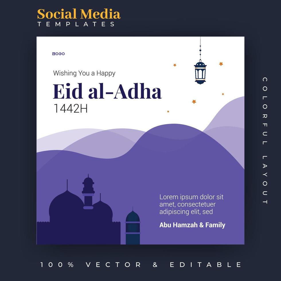 diseño de publicaciones en redes sociales de eid al adha. una buena plantilla para publicidad en las redes sociales. perfecto para publicaciones de venta en redes sociales y anuncios web en Internet. vector