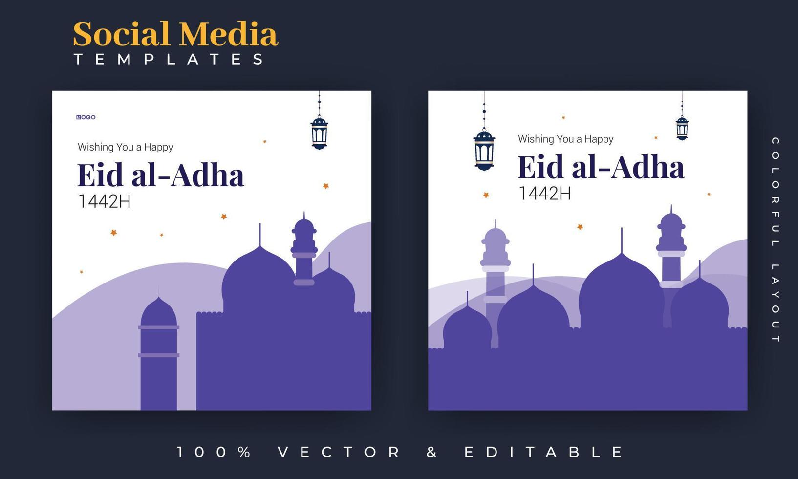 diseño de publicaciones en redes sociales de eid al adha. una buena plantilla para publicidad en las redes sociales. perfecto para publicaciones de venta en redes sociales y anuncios web en Internet. vector