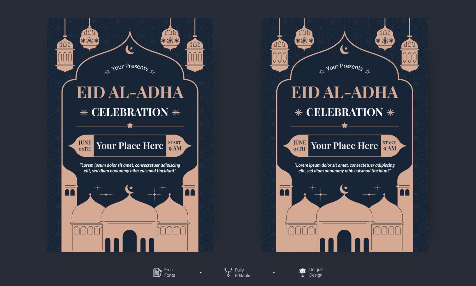 Eid Al Adha Flyer. Eid, Ramadan Kareem set of posters or invitations design. decorative retro greeting card or invitation layout design vector