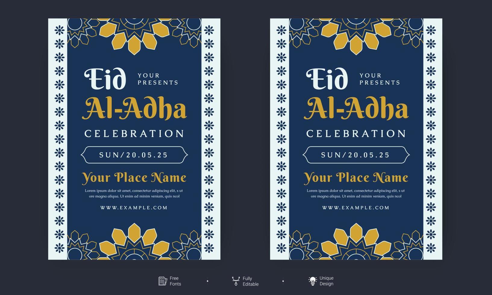 Eid Al Adha Flyer. Eid, Ramadan Kareem set of posters or invitations design. decorative retro greeting card or invitation layout design vector
