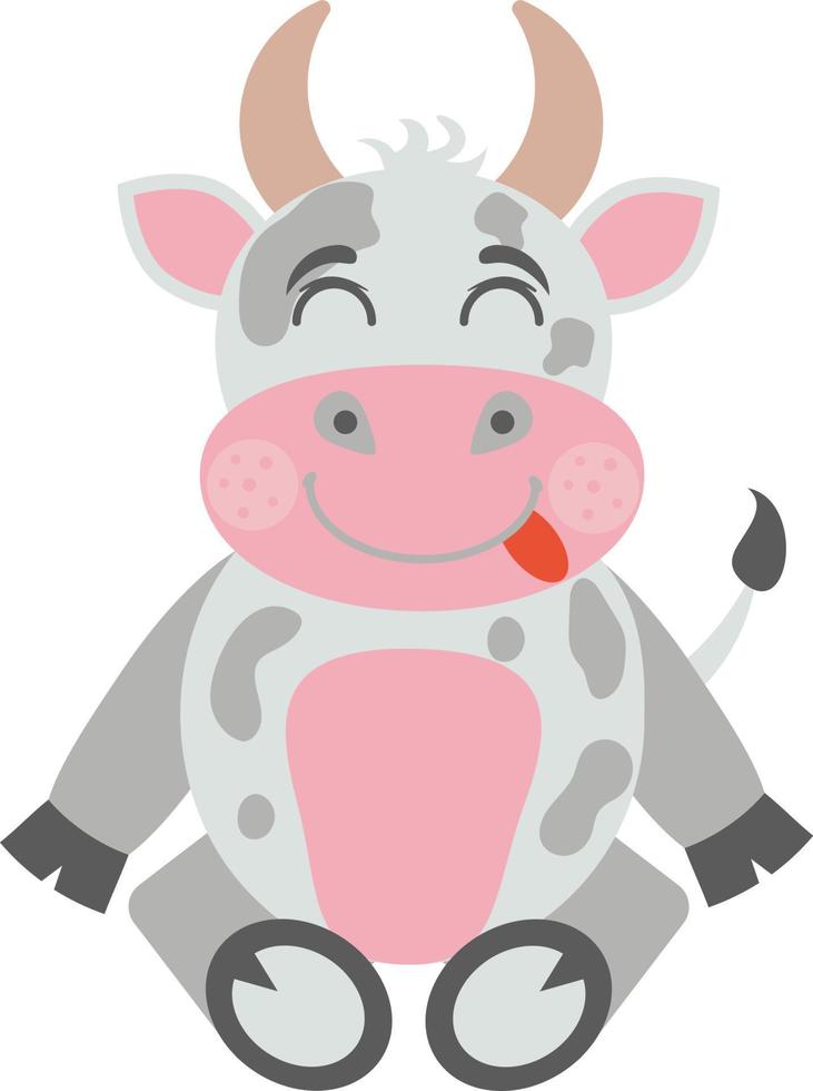 Cute Cow Sitting. Isolated Kawaii Cartoon Vector Drawing of A Sitting Cow On A White Background.