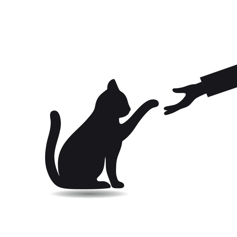 illustration of a man holds out his hand to a cat vector