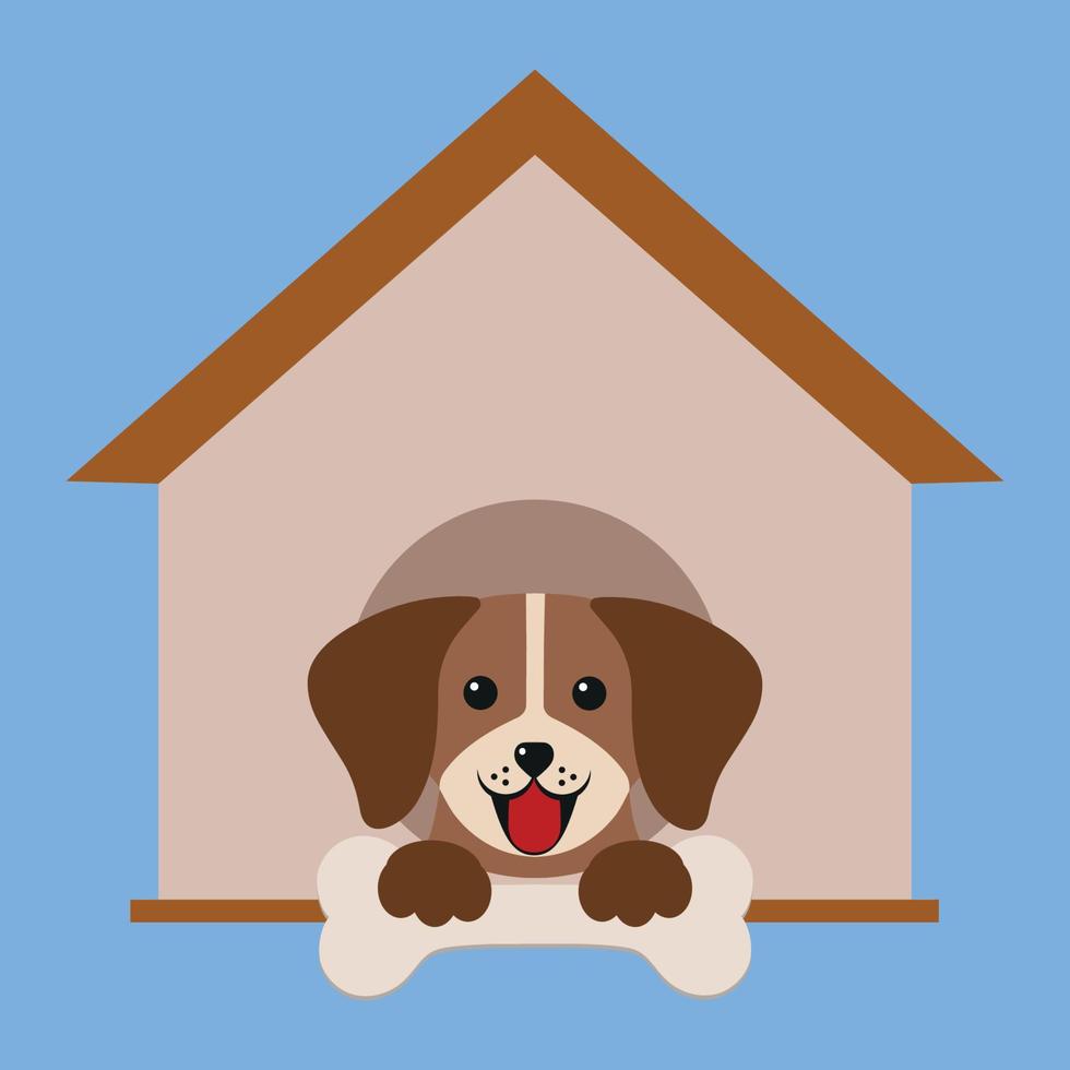 Cute dog in a doghouse with a bone vector