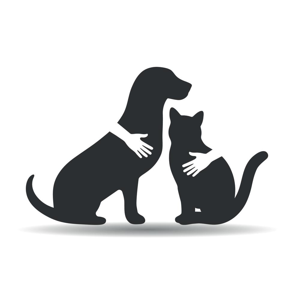 silhouette of a dog and cat hug their hands vector