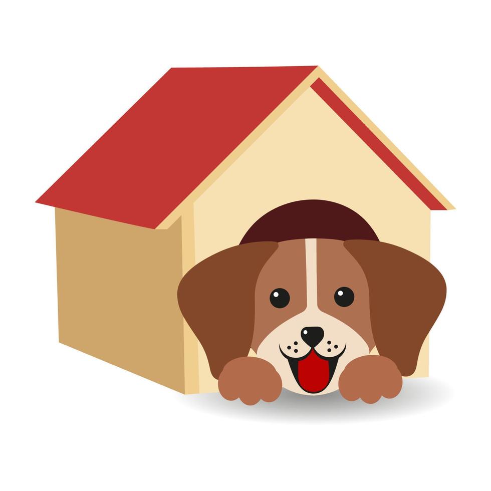 ilustración de un lindo perro en una caseta de perro con una sombra vector