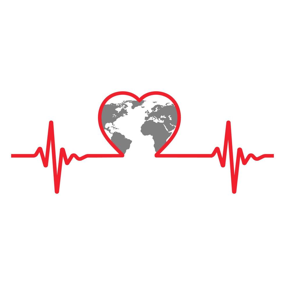 Illustration of a heart with a globe and a pulse vector