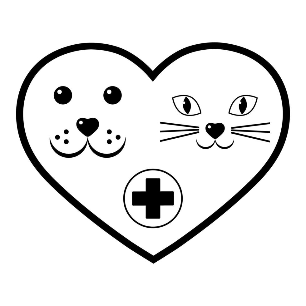 logotipo veterinario de cara de perro y gato en el corazón con crossobile médico vector