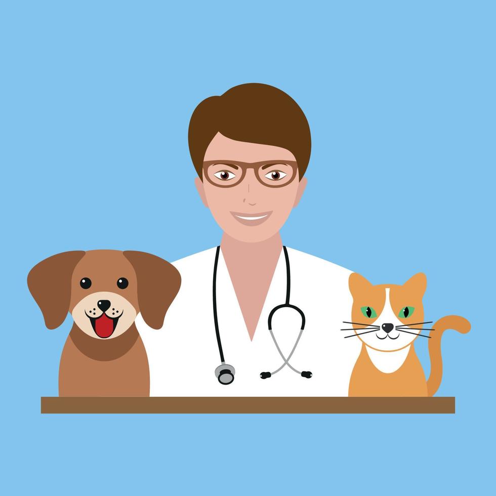 ilustración de un médico veterinario con perro y gato vector