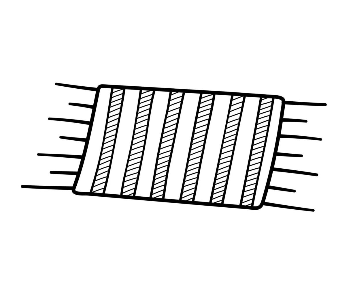 toalla de playa de rayas con flecos. icono de esbozo dibujado a mano de colchoneta de verano. ilustración vectorial aislada en estilo de línea de fideos. vector