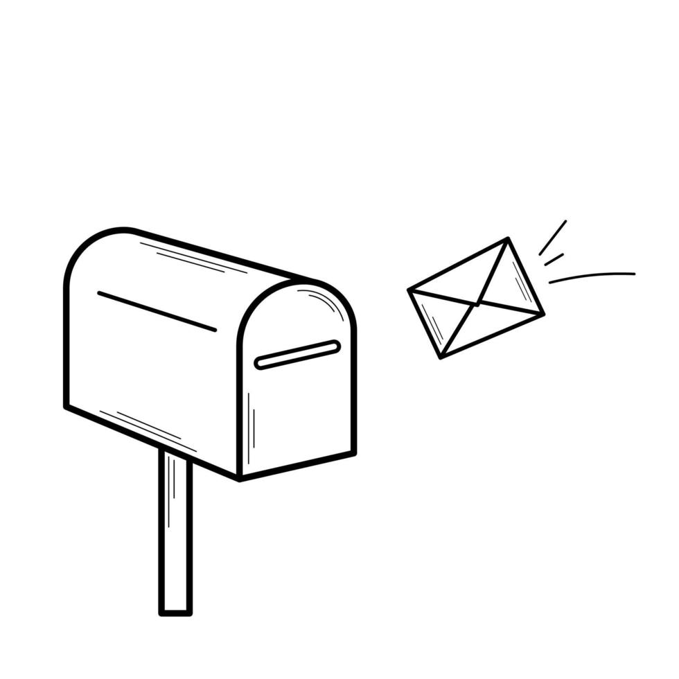 Mailbox with a letter. Vector illustration of mail delivery with envelope in doodle sketch style.