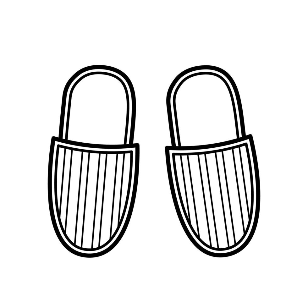 Hand drawn icon of home slippers. Sketch doodle style. Isolated vector illustration.