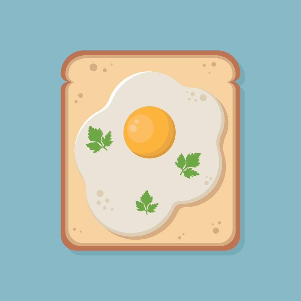 Sandwich with Fried egg. Toast with scrambled eggs on slice of bread. Healthy breakfast. Omelet. Vector illustration in flat style.