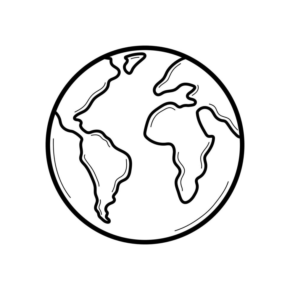 Earth planet. Doodle icon of globe. Hand drawn sketch style. Isolated vector illustration.