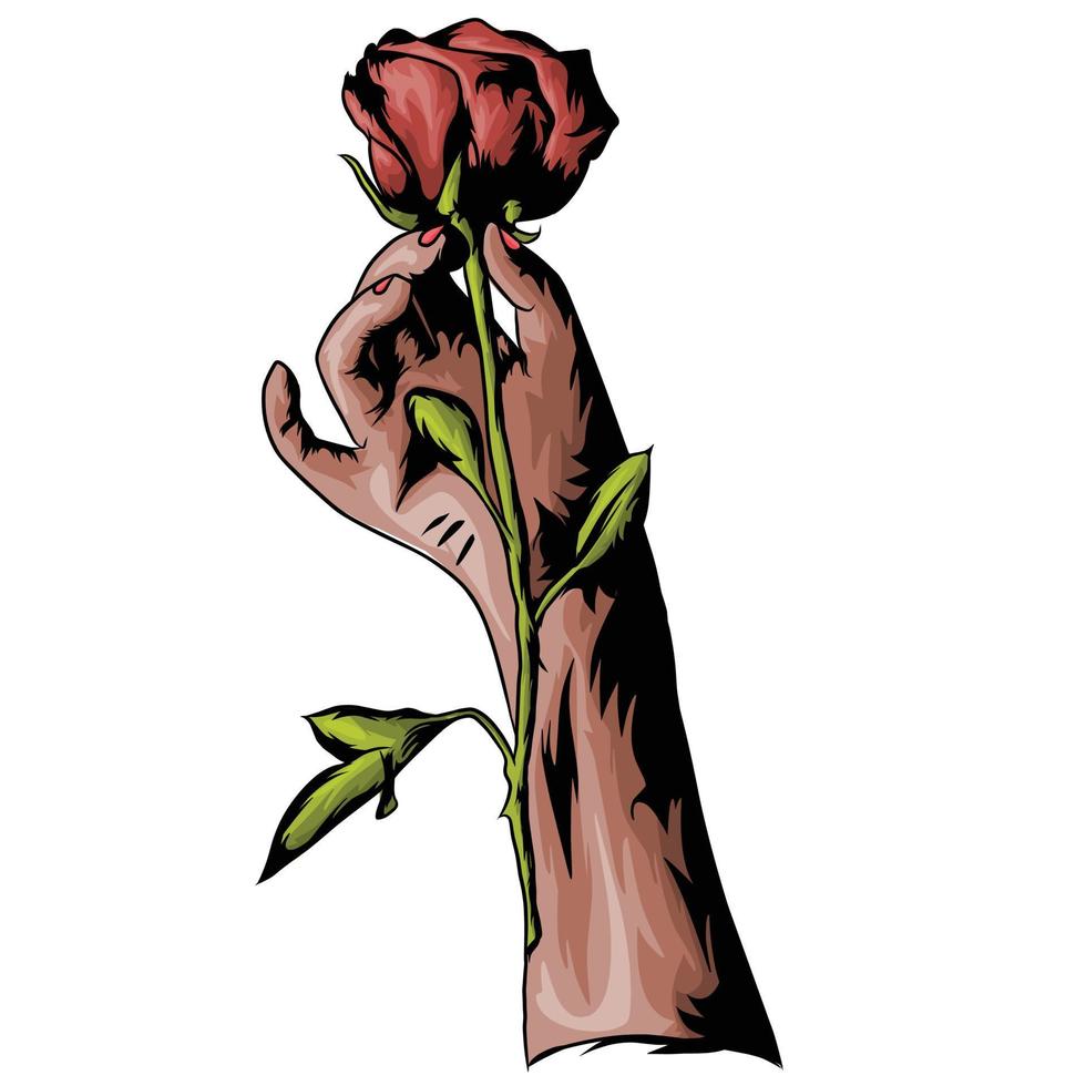 mano sosteniendo una rosa vector fondo blanco