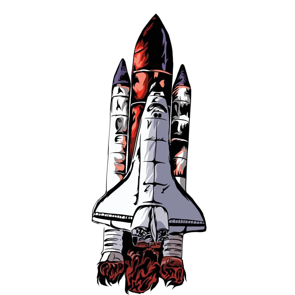 Cosmic rocket in flat design on white background. vector