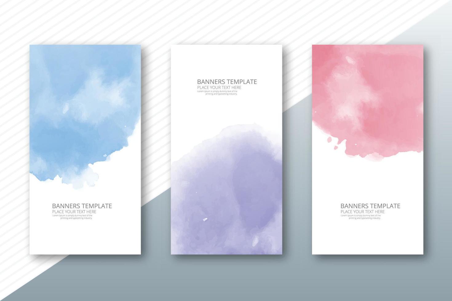 Abstract colorful watercolor paint splash banner set design vector