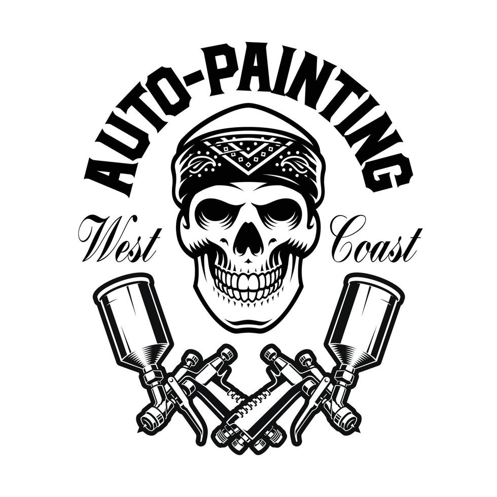 vector skull with tattoo machines in bandana